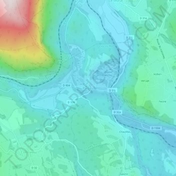 Pugieu topographic map, elevation, terrain
