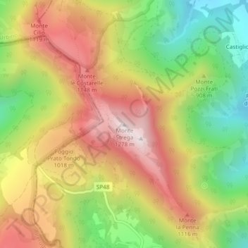 Monte Strega topographic map, elevation, terrain