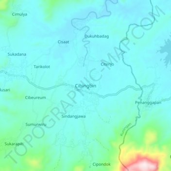Cibingbin topographic map, elevation, terrain