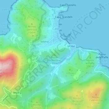 Monte Belvedere topographic map, elevation, terrain