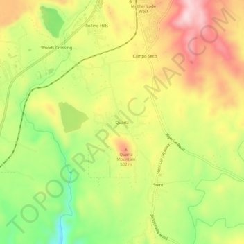 Quartz topographic map, elevation, terrain