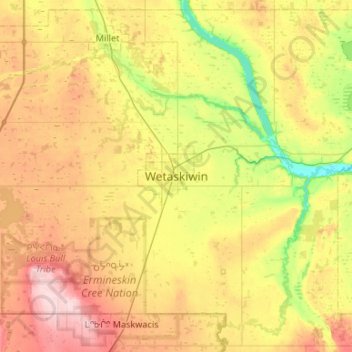 Wetaskiwin topographic map, elevation, terrain