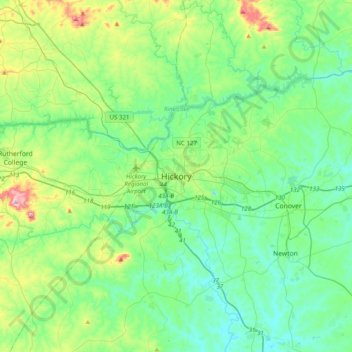 Hickory topographic map, elevation, terrain