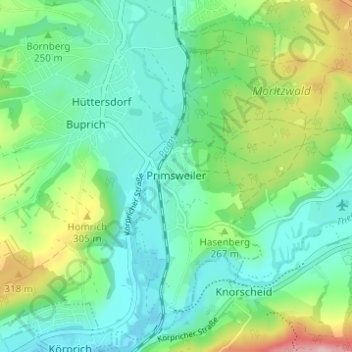 Primsweiler topographic map, elevation, terrain