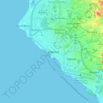Oranjestad topographic map, elevation, terrain