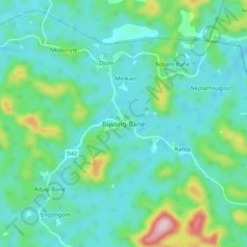 Biwong-Bane topographic map, elevation, terrain