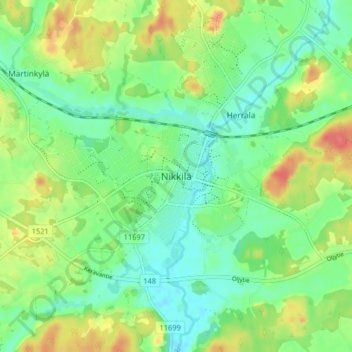 Nikkilä topographic map, elevation, terrain