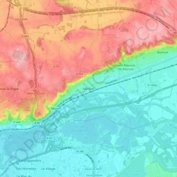 Miribel topographic map, elevation, terrain