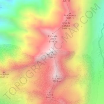 Piz Bacun topographic map, elevation, terrain