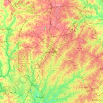 Charlotte topographic map, elevation, terrain