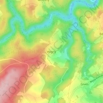 Wigny topographic map, elevation, terrain