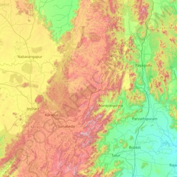 Koraput topographic map, elevation, terrain