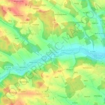 Dietelskirchen topographic map, elevation, terrain
