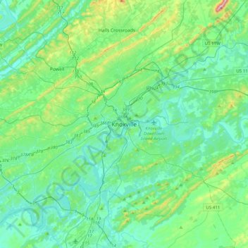 Knoxville topographic map, elevation, terrain