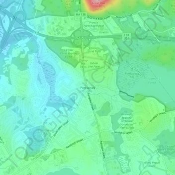 Ponkapoag topographic map, elevation, terrain