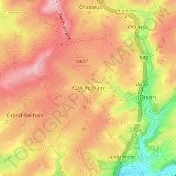 Petit-Rechain topographic map, elevation, terrain