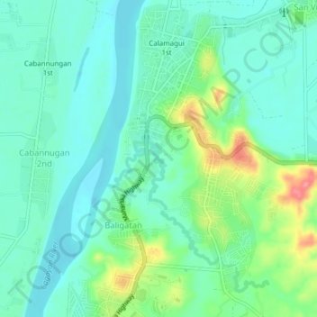 Baligatan topographic map, elevation, terrain