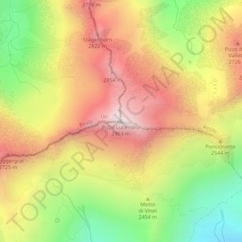Pizzo Lucendro topographic map, elevation, terrain