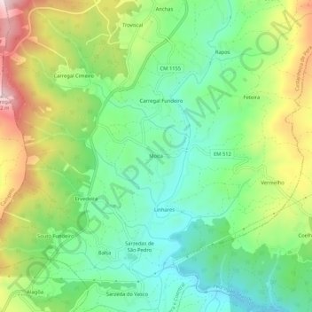 Moita topographic map, elevation, terrain