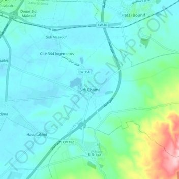 Sidi Chami topographic map, elevation, terrain