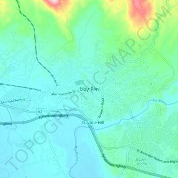 May Pen topographic map, elevation, terrain
