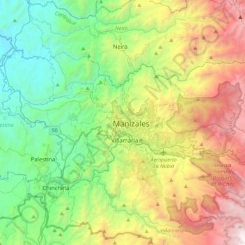 Manizales topographic map, elevation, terrain