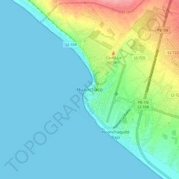 Huanchaco topographic map, elevation, terrain