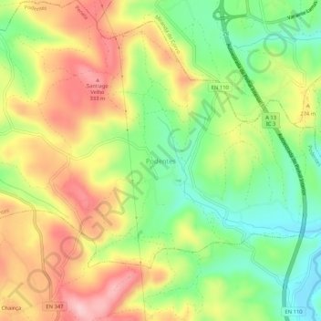 Podentes topographic map, elevation, terrain