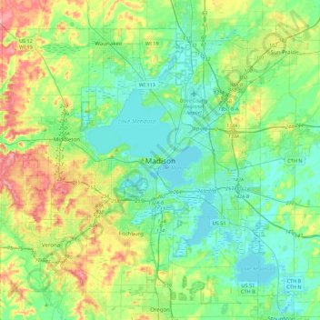 Madison topographic map, elevation, terrain