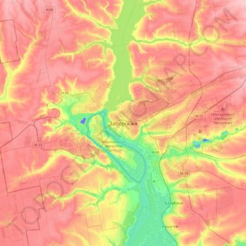 Zaporizhzhia topographic map, elevation, terrain