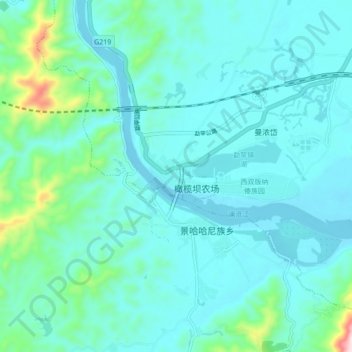 勐罕镇 topographic map, elevation, terrain