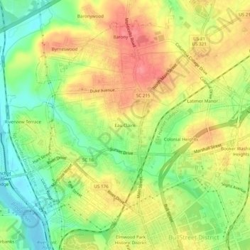 Eau Claire topographic map, elevation, terrain