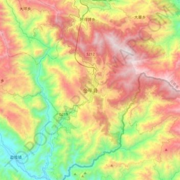 金平县 topographic map, elevation, terrain