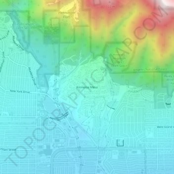 Kinneloa Mesa topographic map, elevation, terrain