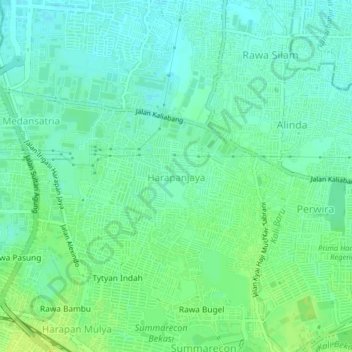 Harapanjaya topographic map, elevation, terrain