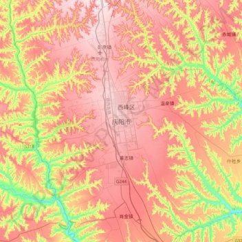 Qingyang topographic map, elevation, terrain