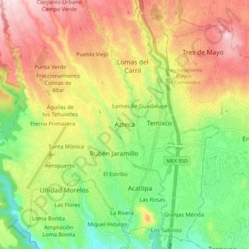 Azteca topographic map, elevation, terrain