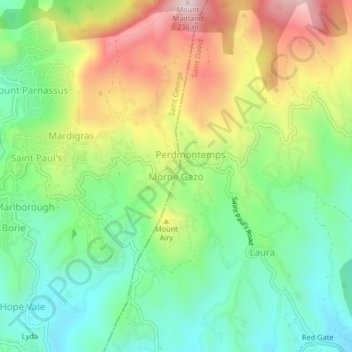 Morne Gazo topographic map, elevation, terrain