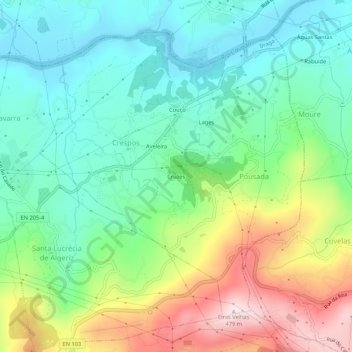 Cruzes topographic map, elevation, terrain