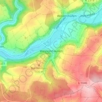 Westernhausen topographic map, elevation, terrain