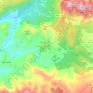 Margarida topographic map, elevation, terrain