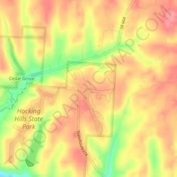 Hocking Hills State Park Mountain Bike Trail Head topographic map, elevation, terrain