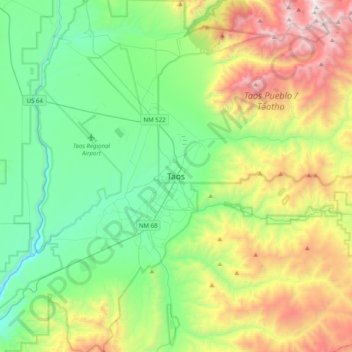 Taos topographic map, elevation, terrain