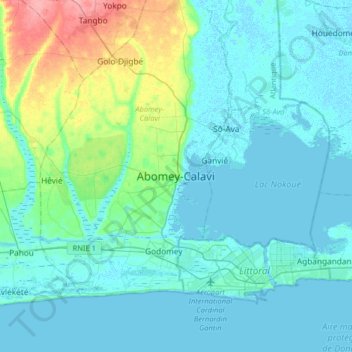 Abomey-Calavi topographic map, elevation, terrain