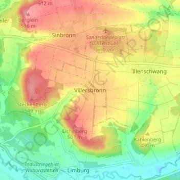 Villersbronn topographic map, elevation, terrain