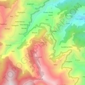 Churerna topographic map, elevation, terrain