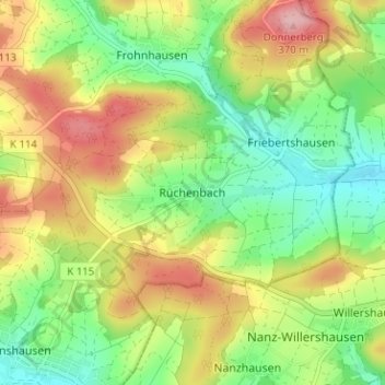 Rüchenbach topographic map, elevation, terrain