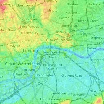 Southwark topographic map, elevation, terrain