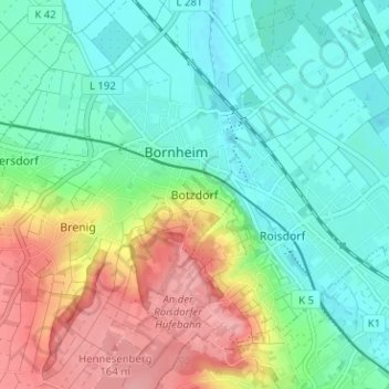 Botzdorf topographic map, elevation, terrain