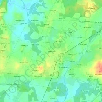 Kergounio topographic map, elevation, terrain